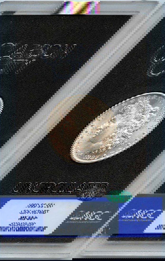 1882-CC Morgan Dollar NGC MS66+ CAC Certified Uncirculated Coin: 1882-CC Morgan Dollar NGC MS66+ CAC Certified Uncirculated Coin This stunning 1882-CC Morgan Dollar is a remarkable piece from the GSA Hoard, certified by NGC with an impressive grade of MS66+. The co