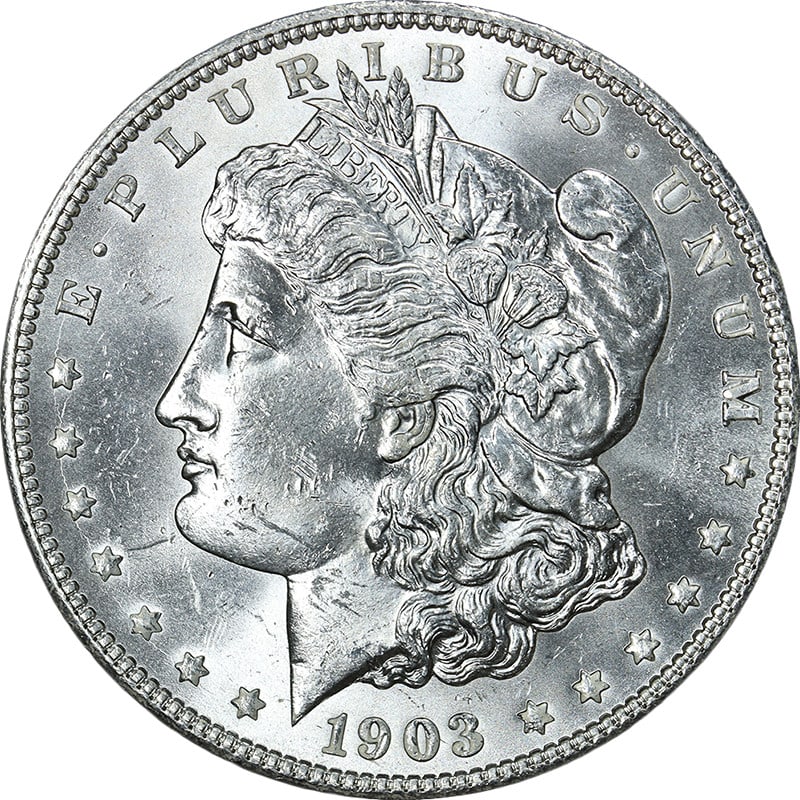 Choice BU Plus 1903-O Morgan Silver Dollar Uncirculated Key Date Blast White: Choice BU Plus 1903-O Morgan Silver Dollar Uncirculated Key Date Blast White This original 1903-O Morgan Silver Dollar is a Choice BU+ uncirculated coin featuring exceptional luster, sharp strike, and