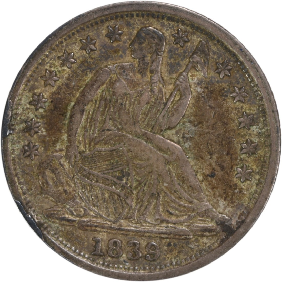 1839-O Liberty Seated Half Dime AU 90% Silver Christian Gobrecht: 1839-O Liberty Seated Half Dime AU 90% Silver Christian Gobrecht This 1839-O Liberty Seated Silver Half Dime is an impressive collectible, showcasing the craftsmanship of designer Christian Gobrecht.