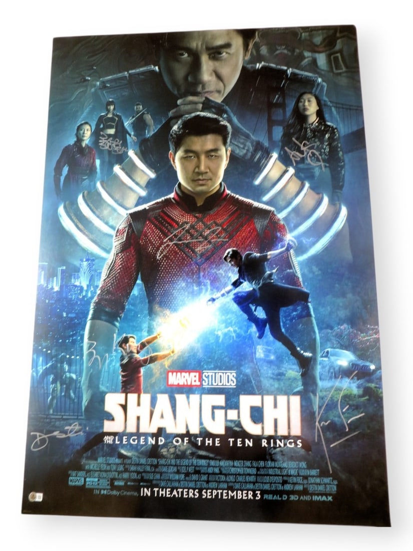 Shang-Chi Ten Rings Autographed 27x40 Poster Beckett Authenticated: Shang-Chi Ten Rings Autographed 27x40 Poster Beckett Authenticated Celebrate the cinematic universe with this original autographed poster from Shang-Chi and the Legend of the Ten Rings. This striking