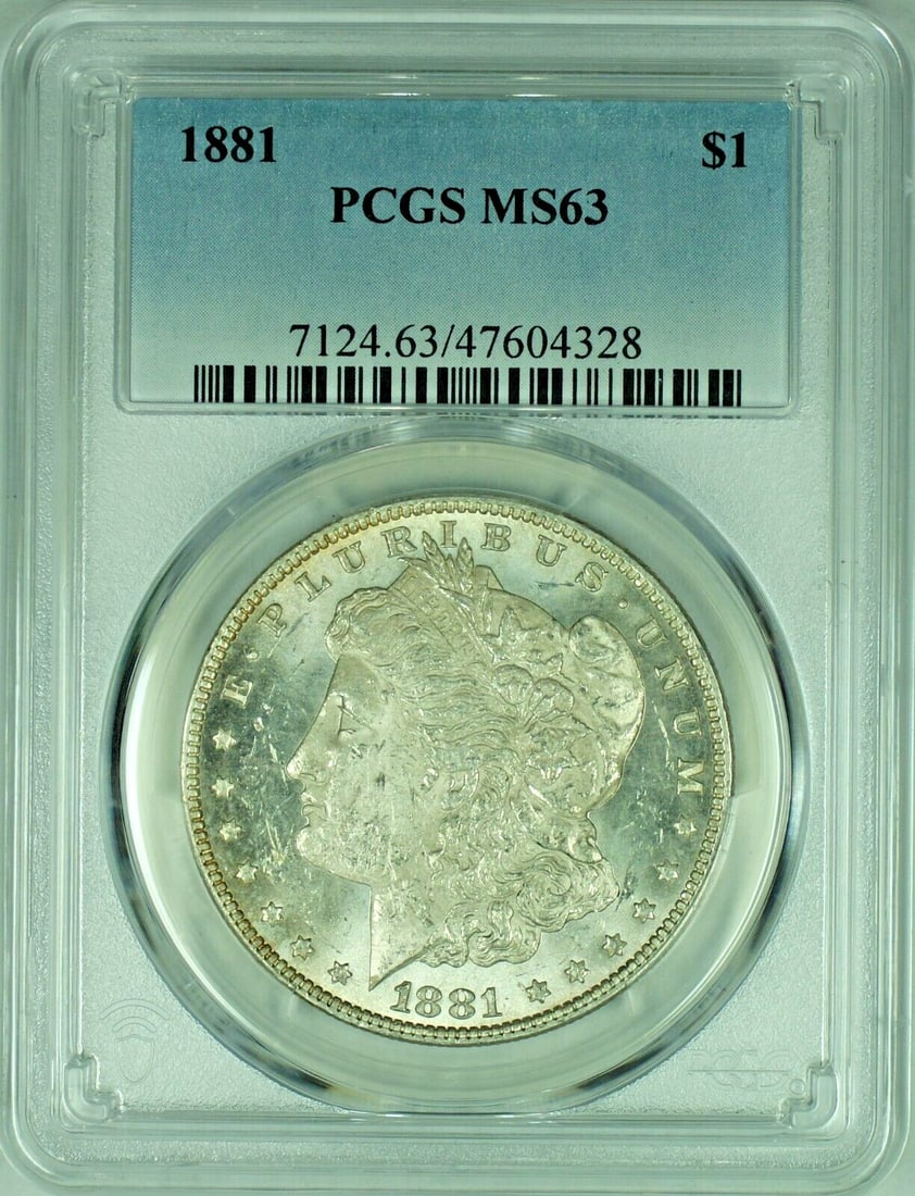 1881 Morgan Dollar Silver PCGS MS 63 Semi-Proof Like Certified Coin: 1881 Morgan Dollar Silver PCGS MS 63 Semi-Proof Like Certified Coin This 1881 Morgan Silver Dollar is an uncirculated coin from the United States, featuring a semi-proof like strike. Certified by PCGS