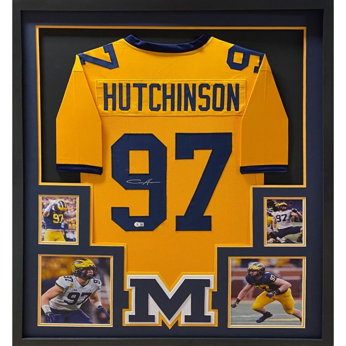 Aidan Hutchinson Signed Framed Michigan Jersey Beckett Authenticated: Aidan Hutchinson Signed Framed Michigan Jersey Beckett Authenticated This autographed Aidan Hutchinson framed jersey is a must-have for fans and collectors alike. Authenticated by Beckett, a leader in