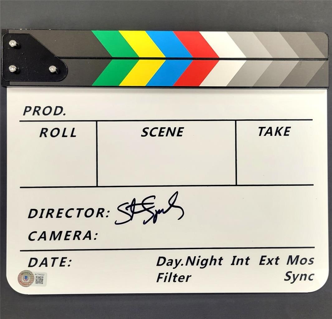 Steven Spielberg Autographed Jaws Director Clapboard Beckett Authenticated: Steven Spielberg Autographed Jaws Director Clapboard Beckett Authenticated This is an original director clapboard autographed by the legendary filmmaker Steven Spielberg. The clapboard is associated w