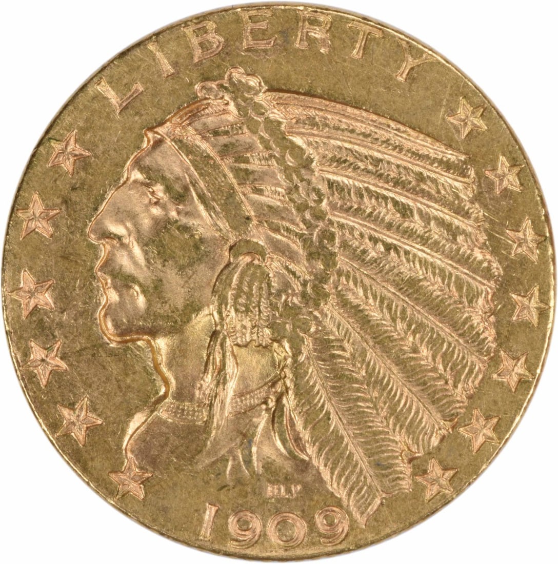 1909-D $5 Gold Indian Coin by Bela Lyon Pratt AU Uncertified: 1909-D $5 Gold Indian Coin by Bela Lyon Pratt AU Uncertified This 1909-D $5 Gold Indian coin features a striking design by Bela Lyon Pratt, showcasing the iconic Indian head. The coin is composed of 9