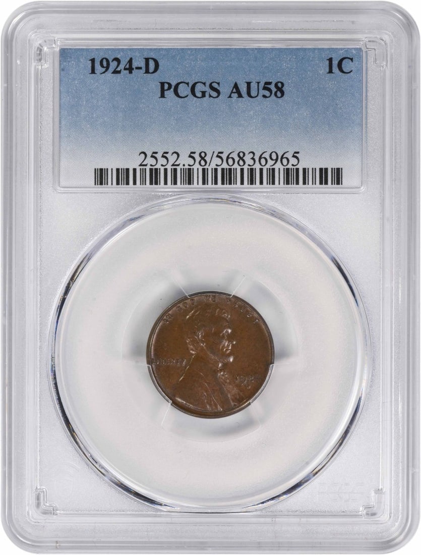 1924-D Lincoln Wheat Cent AU58 PCGS Certified Copper Coin (1 of 2)