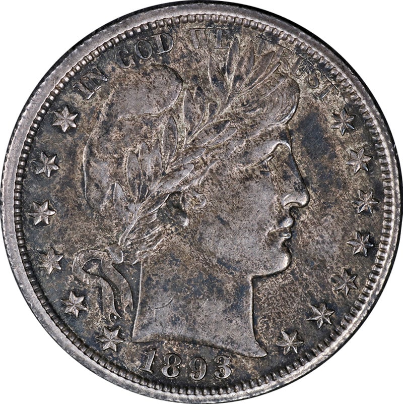 1893-O Barber Half Dollar Silver Excellent Eye Appeal AU/BU: 1893-O Barber Half Dollar Silver Excellent Eye Appeal AU/BU This 1893-O Barber Half Dollar showcases impressive eye appeal and a striking design. It features a pleasing dark toning that enhances the s