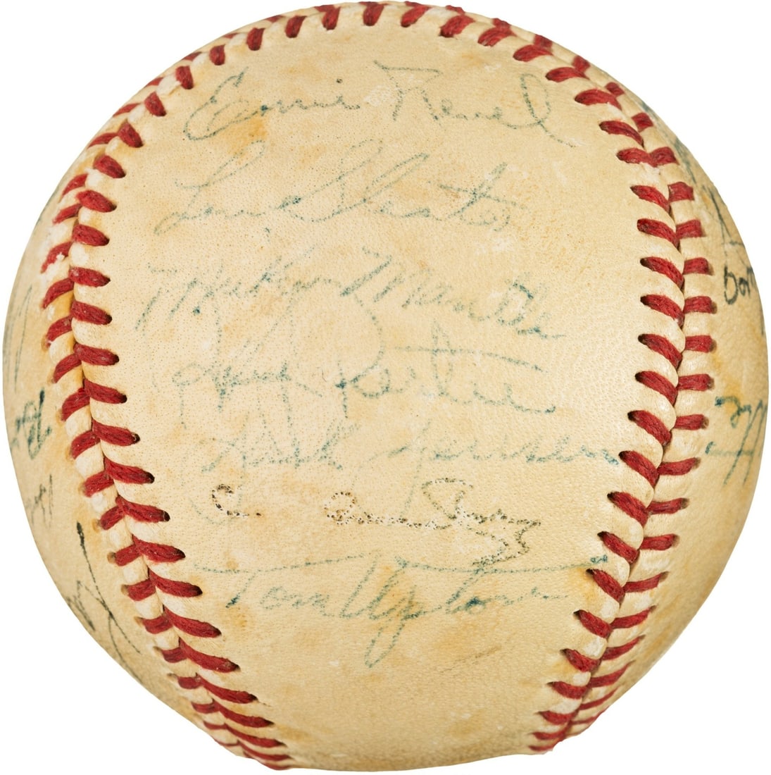 1951 Kansas City Blues Team Signed Baseball Mickey Mantle JSA COA with Tickets: 1951 Kansas City Blues Team Signed Baseball Mickey Mantle JSA COA with Tickets This is a 1951 Kansas City Blues Team Signed Baseball featuring a vintage autograph from Hall of Famer Mickey Mantle. The