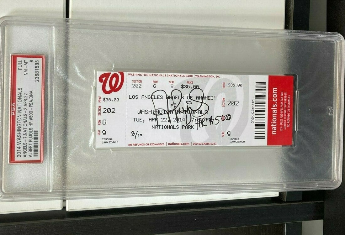 Albert Pujols Signed 500th Home Run Ticket PSA/DNA COA 4-22-2014: Albert Pujols Signed 500th Home Run Ticket PSA/DNA COA 4-22-2014 Celebrate a historic moment in baseball with this original full ticket from Albert Pujols' 500th home run, dated April 22, 2014. This t