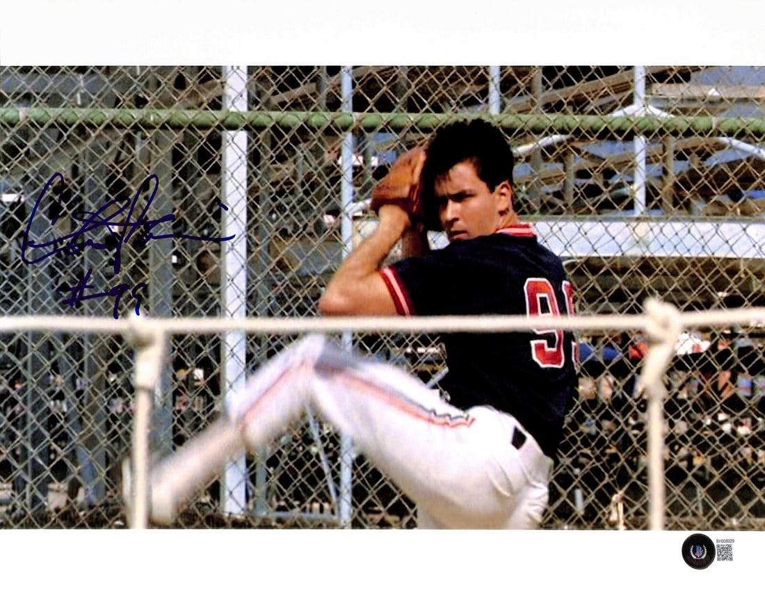 Charlie Sheen Signed 11x14 Major League Photo Beckett Certified: Charlie Sheen Signed 11x14 Major League Photo Beckett Certified This autographed 11x14 color photograph features Charlie Sheen in his iconic role as Ricky Vaughn from the classic film Major League. Th