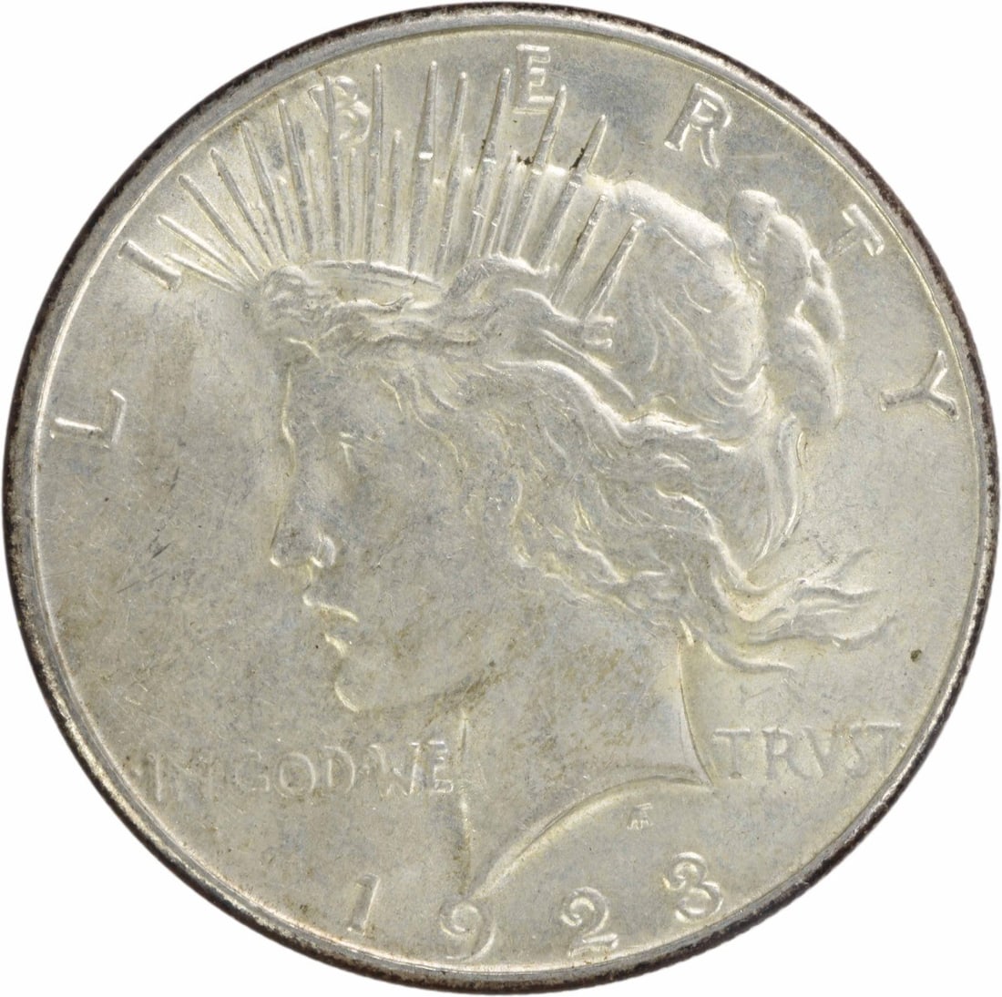 1923-S Peace Silver Dollar AU Uncertified 90% Silver Coin: 1923-S Peace Silver Dollar AU Uncertified 90% Silver Coin This 1923-S Peace Silver Dollar is a beautifully crafted coin that showcases the artistry of designer Anthony de Francisci. Although uncertifi