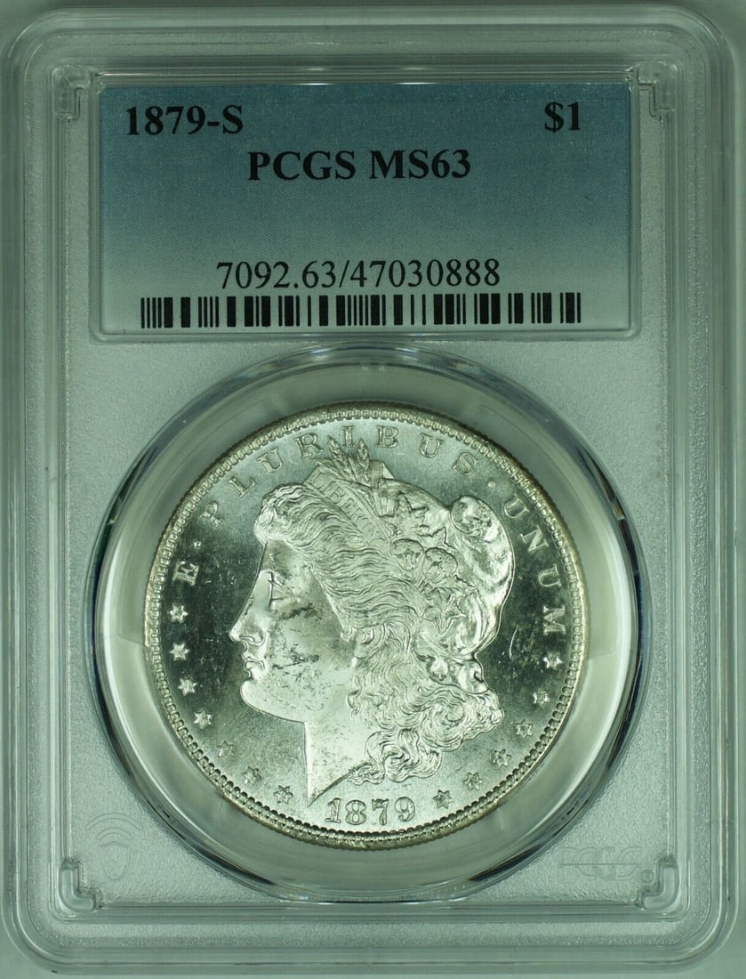 PCGS MS-63 1879-S Morgan Dollar Semi Proof-Like San Francisco Mint Silver Coin: PCGS MS-63 1879-S Morgan Dollar Semi Proof-Like San Francisco Mint Silver Coin This 1879-S Morgan Silver Dollar features semi proof-like surfaces and is graded MS-63 by PCGS. Struck at the San Francis
