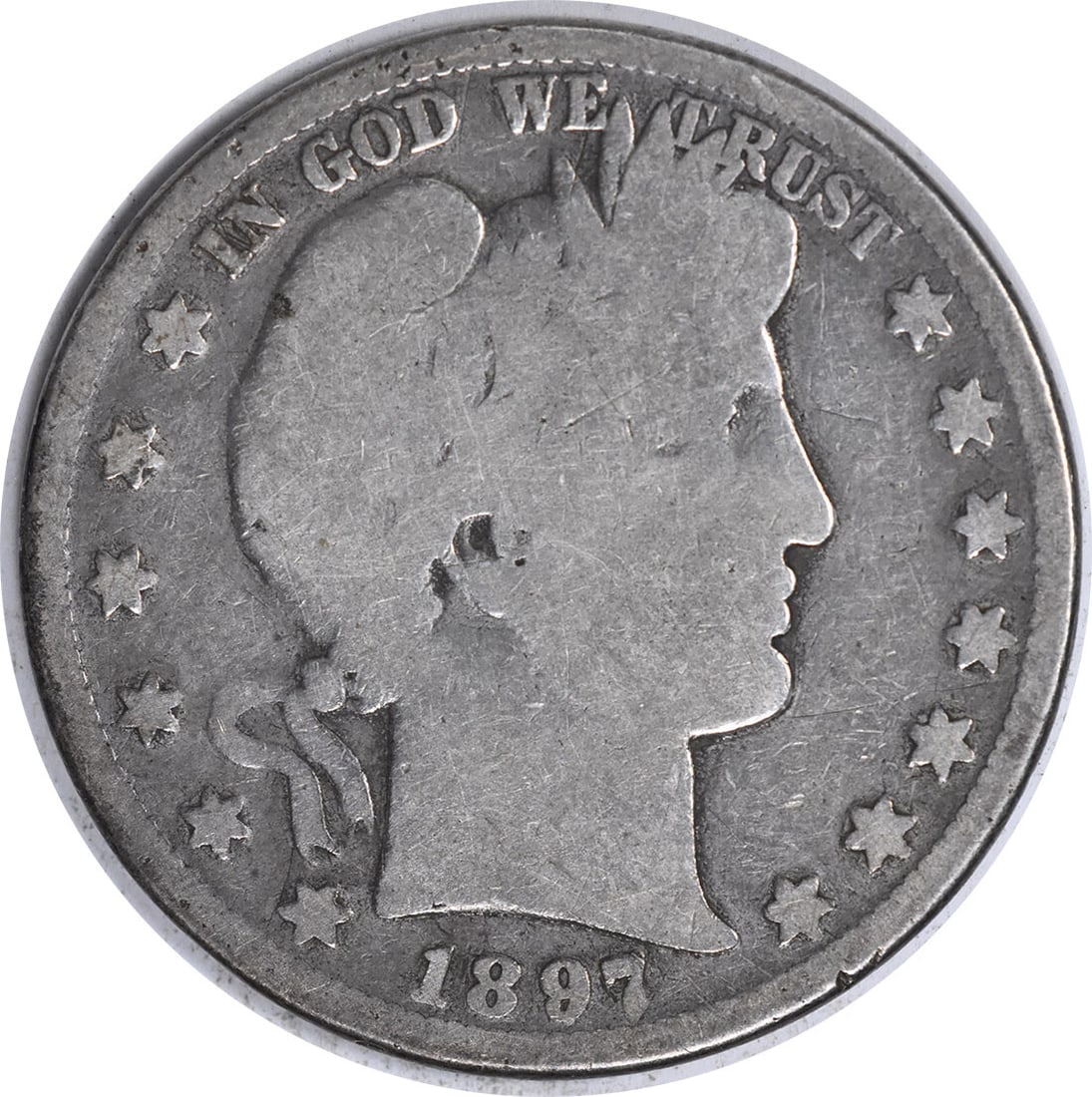 1897-O Barber Silver Half Dollar 50C Uncertified Coin by Charles E Barber: 1897-O Barber Silver Half Dollar 50C Uncertified Coin by Charles E Barber This 1897-O Barber Silver Half Dollar is a classic piece of American numismatic history. Minted in New Orleans, this coin feat