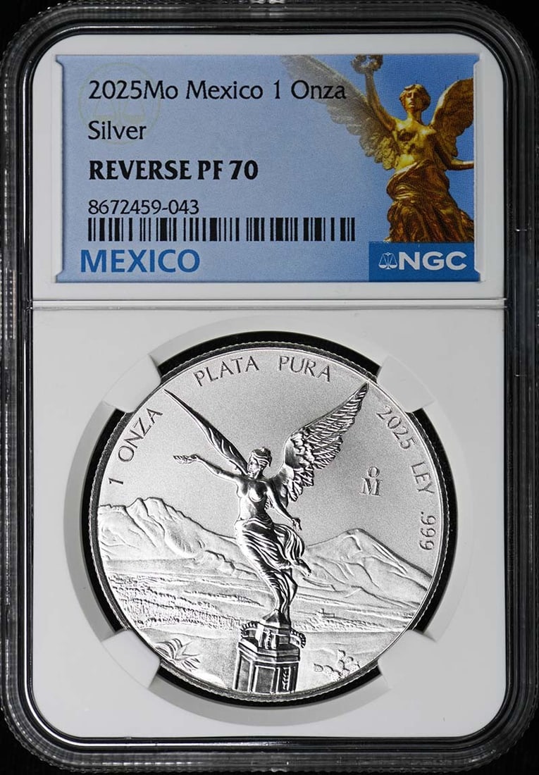 NGC PR70 2025 Silver Libertad Onza Mexico Reverse Proof Limited Mintage 1900: NGC PR70 2025 Silver Libertad Onza Mexico Reverse Proof Limited Mintage 1900 This is a 2025 Mo Mexico Onza Silver Libertad coin, certified by NGC with a PR70 grade and reverse proof finish. The coin i