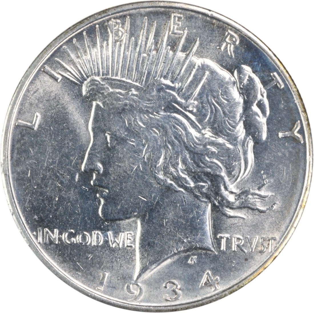 1934-D Peace Silver Dollar AU Uncertified Coin 90% Silver: 1934-D Peace Silver Dollar AU Uncertified Coin 90% Silver This 1934-D Peace Silver Dollar is a notable piece from the United States, featuring a beautifully designed representation of peace by Anthony