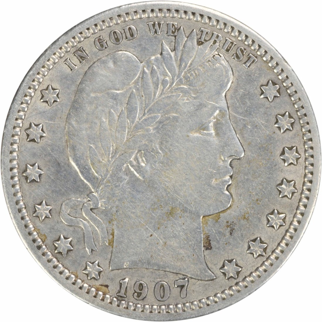 1907-S Barber Silver Quarter 25C EF Uncertified San Francisco: 1907-S Barber Silver Quarter 25C EF Uncertified San Francisco This 1907-S Barber Silver Quarter is a noteworthy collectible featuring a detailed design by Charles E. Barber. The coin is circulated and