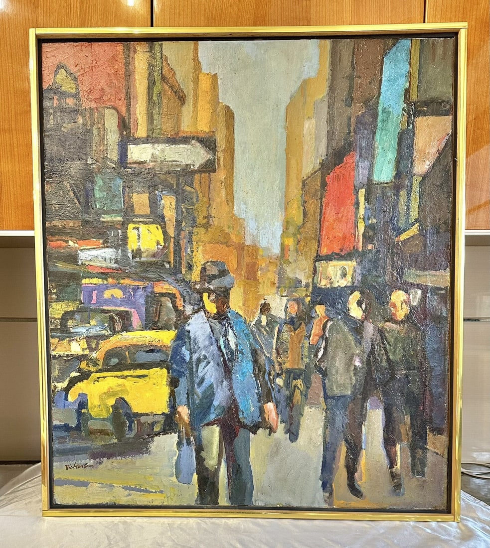 Original Daniel Jay Dickinson Oil Painting of New York City: Original Daniel Jay Dickinson Oil Painting of New York City Experience the charm of mid-1900s New York City with this exquisite original oil painting by renowned American artist Daniel Jay Dickinson (