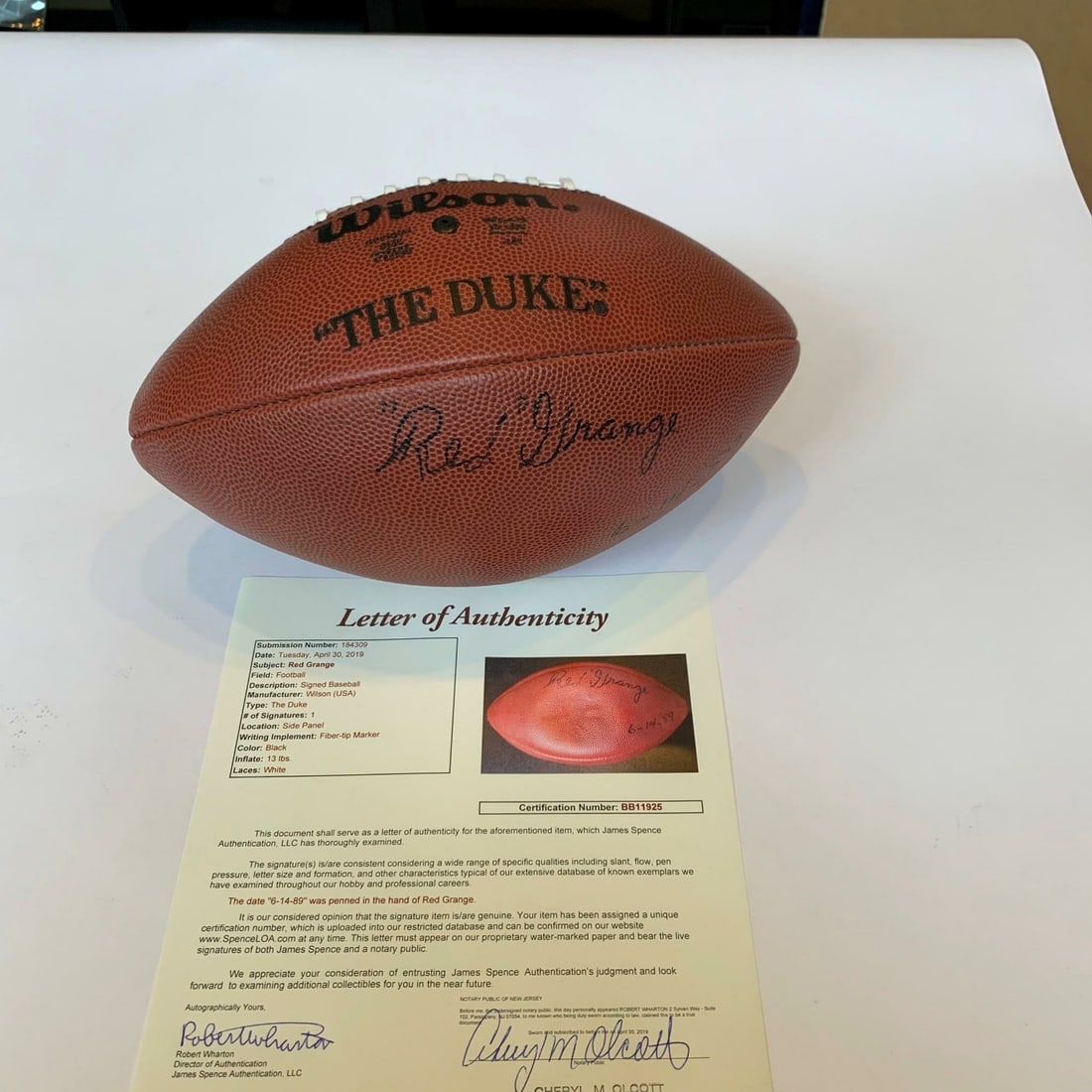 Rare Red Grange Signed Wilson NFL Football with JSA COA: Rare Red Grange Signed Wilson NFL Football with JSA COA This authentic Wilson NFL football is a rare collectible signed by the legendary football player Red Grange. The ball features Grange's autograp