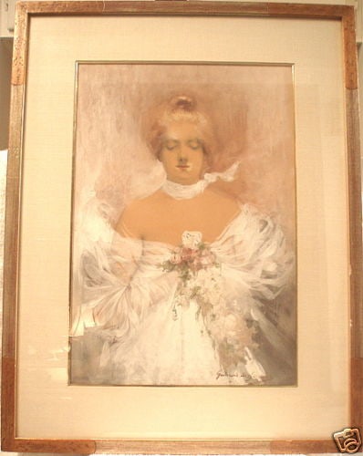 Lucien-Victor Guirand de Scevola 1900 Wedding Portrait Watercolor Original Art: Lucien-Victor Guirand de Scevola 1900 Wedding Portrait Watercolor Original Art Experience the elegance of this original watercolor and pastel artwork by the renowned French artist Lucien-Victor Guiran