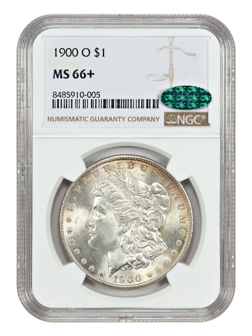 1900-O Morgan Dollar NGC MS66+ Uncirculated CAC Coin: 1900-O Morgan Dollar NGC MS66+ Uncirculated CAC Coin This 1900-O Morgan Dollar is a stunning example of American numismatic artistry, certified by NGC with a CAC designation, ensuring its quality. Gra