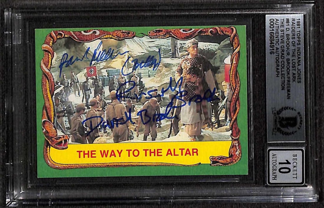 1981 Topps Indiana Jones #81 Signed by Freeman Brook BAS 10: 1981 Topps Indiana Jones #81 Signed by Freeman Brook BAS 10 This is a rare autographed 1981 Topps Indiana Jones #81 trading card featuring the signatures of Paul Freeman and Derek Brook. The card show
