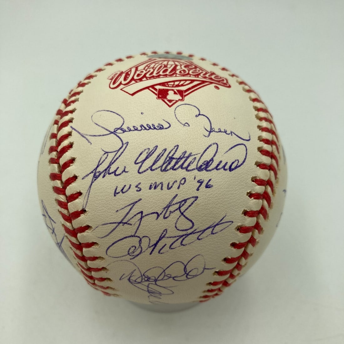 1996 Yankees Team Signed World Series Baseball with Jeter Rivera JSA COA: 1996 Yankees Team Signed World Series Baseball with Jeter Rivera JSA COA This is a beautifully preserved 1996 Yankees Team Signed World Series Baseball featuring an impressive collection of 26 signatu