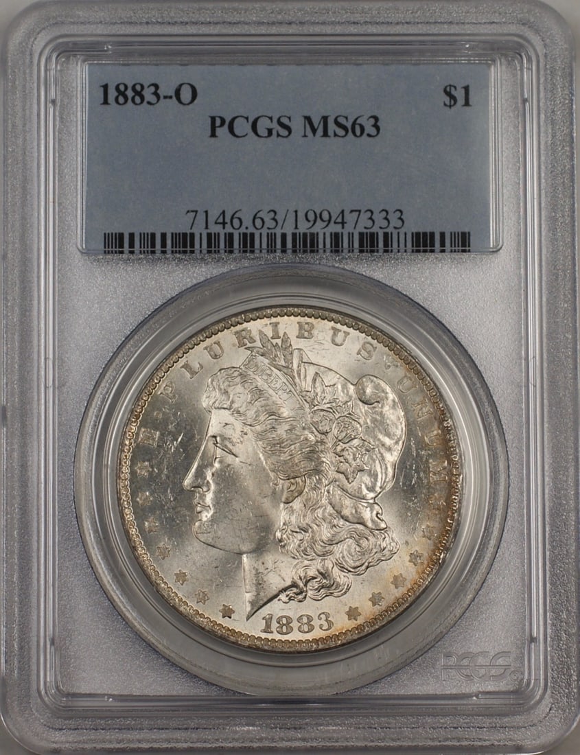 PCGS MS 63 1883-O New Orleans Morgan Silver Dollar $1 Coin: PCGS MS 63 1883-O New Orleans Morgan Silver Dollar $1 Coin This is an 1883-O Morgan Silver Dollar from the United States, minted in New Orleans. The coin is certified by PCGS and graded MS 63, indicat