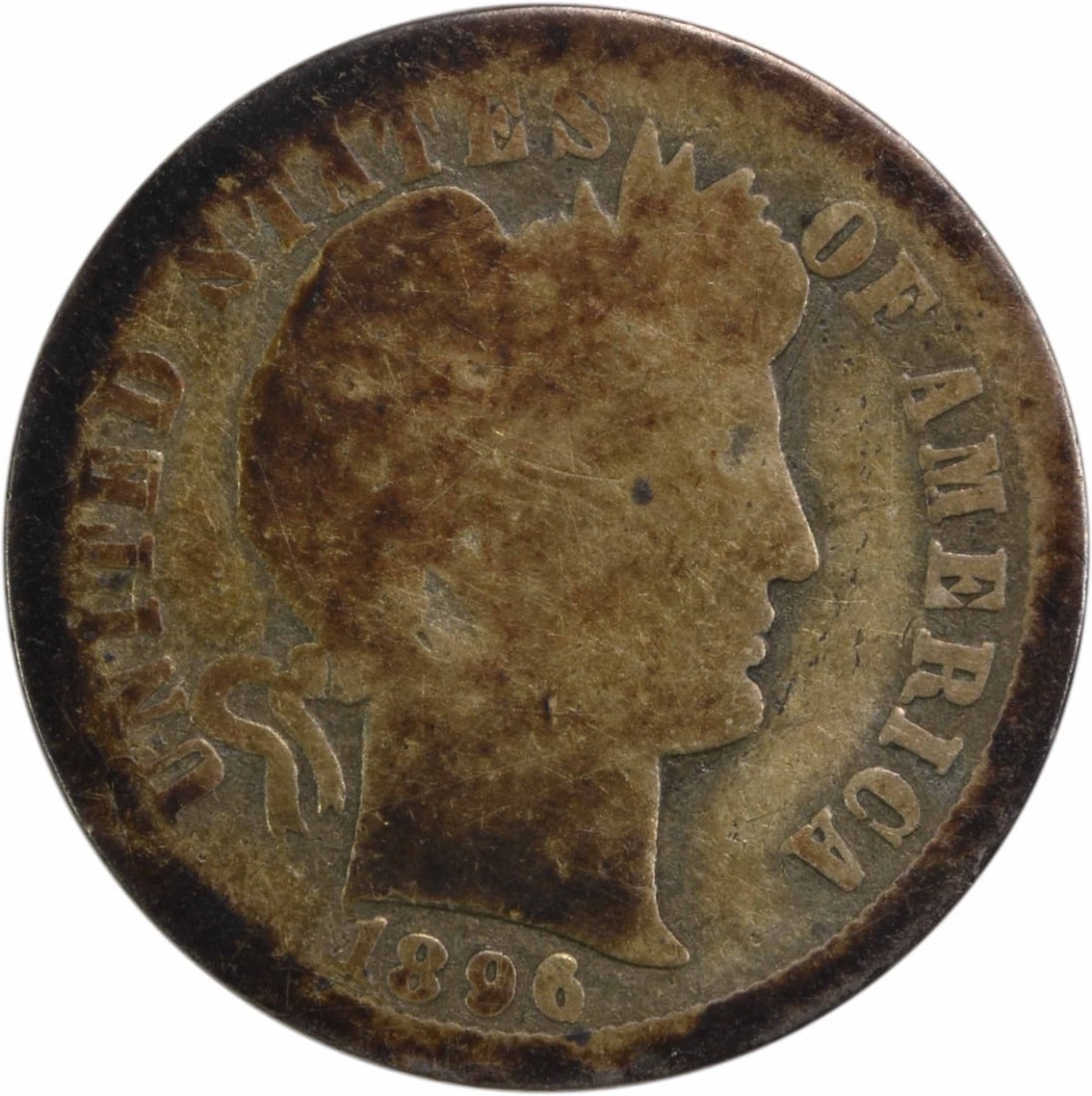 1896-O Barber Silver Dime 10C G Grade Uncertified Coin: 1896-O Barber Silver Dime 10C G Grade Uncertified Coin This 1896-O Barber Silver Dime showcases a piece of American numismatic history. Minted in New Orleans, this coin is part of the Barber series, d