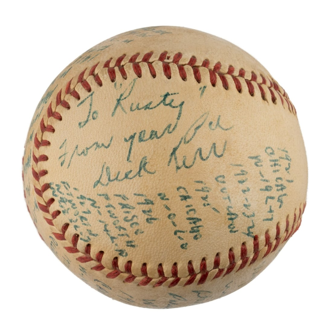 Dickey Kerr 1919 Inscribed Signed Baseball JSA COA Chicago White Sox: Dickey Kerr 1919 Inscribed Signed Baseball JSA COA Chicago White Sox This is a unique Dickey Kerr single signed baseball from 1919, featuring extensive inscriptions that provide a glimpse into the pla