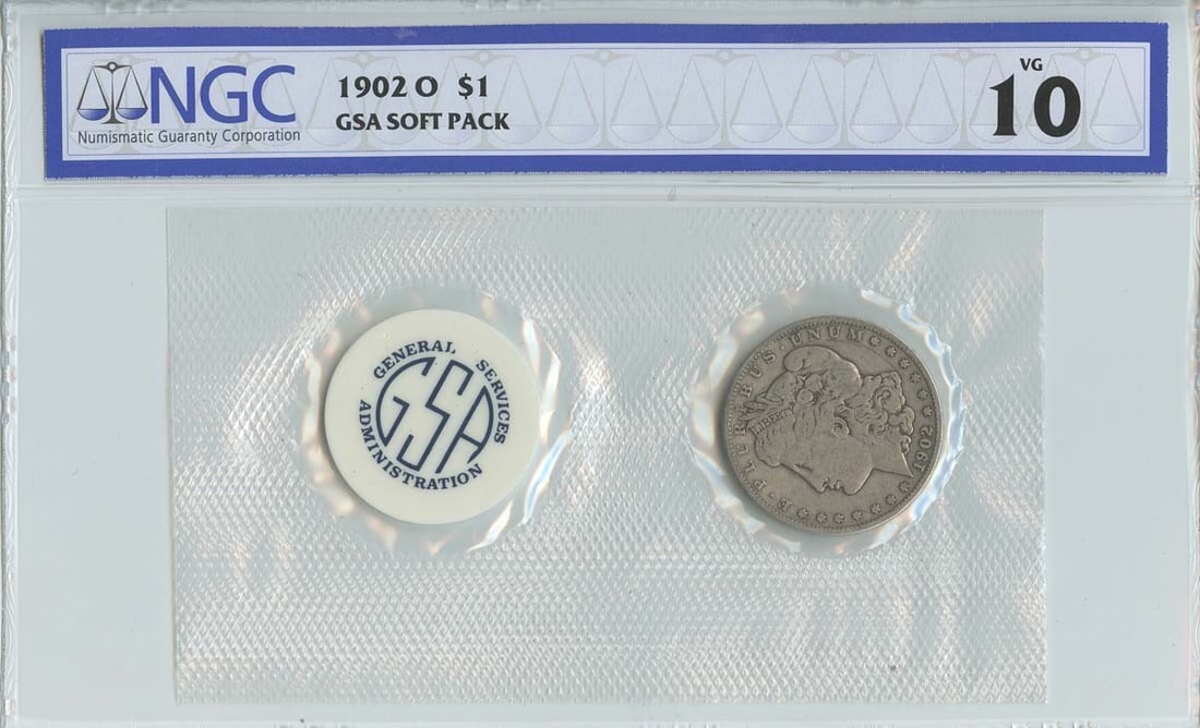 1902-O Morgan Dollar NGC VG10 Certified New Orleans Coin: 1902-O Morgan Dollar NGC VG10 Certified New Orleans Coin This 1902-O Morgan Dollar is a wonderful collectible coin, certified by NGC with a grade of VG10, indicating its very good condition. Minted in