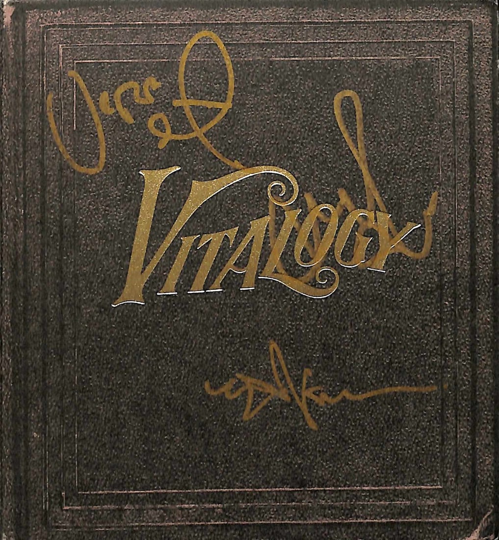 Pearl Jam Vitalogy CD Cover Signed by Vedder Ament McCready Beckett: Pearl Jam Vitalogy CD Cover Signed by Vedder Ament McCready Beckett This stunning Pearl Jam "Vitalogy" CD cover features bold signatures from band members Eddie Vedder, Jeff Ament, and Mike McCready,