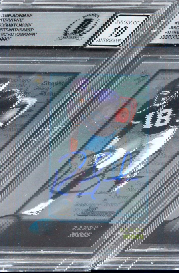 Randy Moss Signed 1998 Bowman Interstate RC Card Gem Mint 10 Beckett (1 of 2)