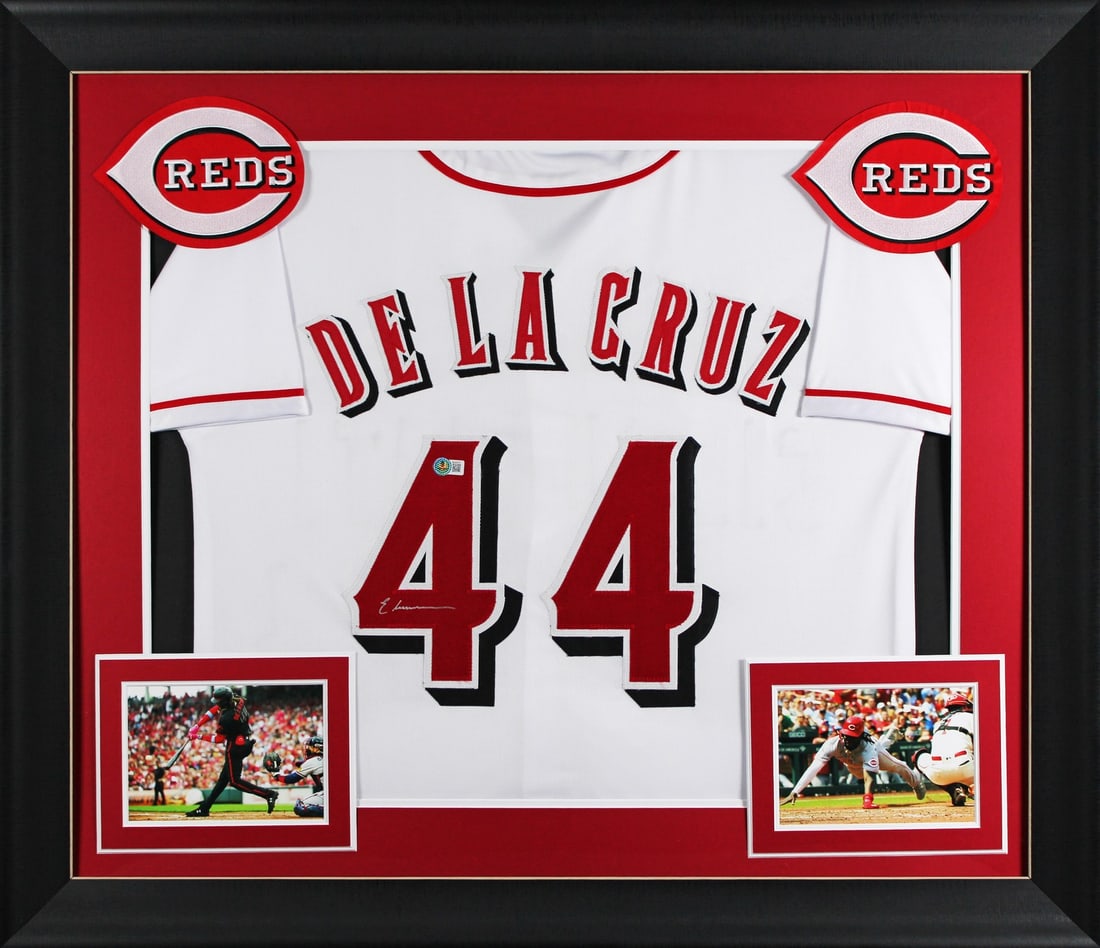 Elly De La Cruz Signed Framed Jersey Cincinnatti Reds BAS Authenticated: Elly De La Cruz Signed Framed Jersey Cincinnatti Reds BAS Authenticated Celebrate your passion for baseball with this stunning Elly De La Cruz signed white pro style framed jersey. This original jerse