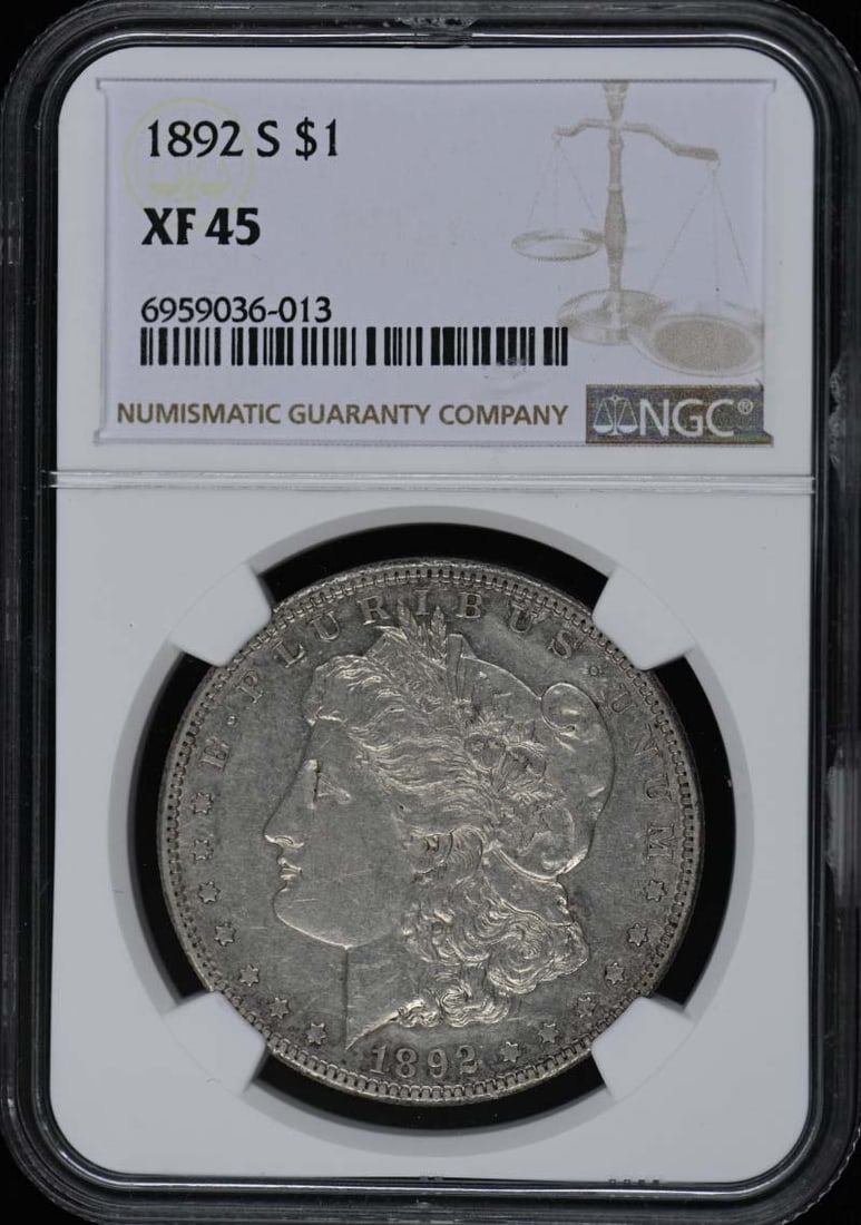 1892-S Morgan Dollar NGC XF45 Certified San Francisco Coin: 1892-S Morgan Dollar NGC XF45 Certified San Francisco Coin This 1892-S Morgan Dollar is a stunning example of classic American coinage, certified by NGC with a grade of XF45. With a rich history datin