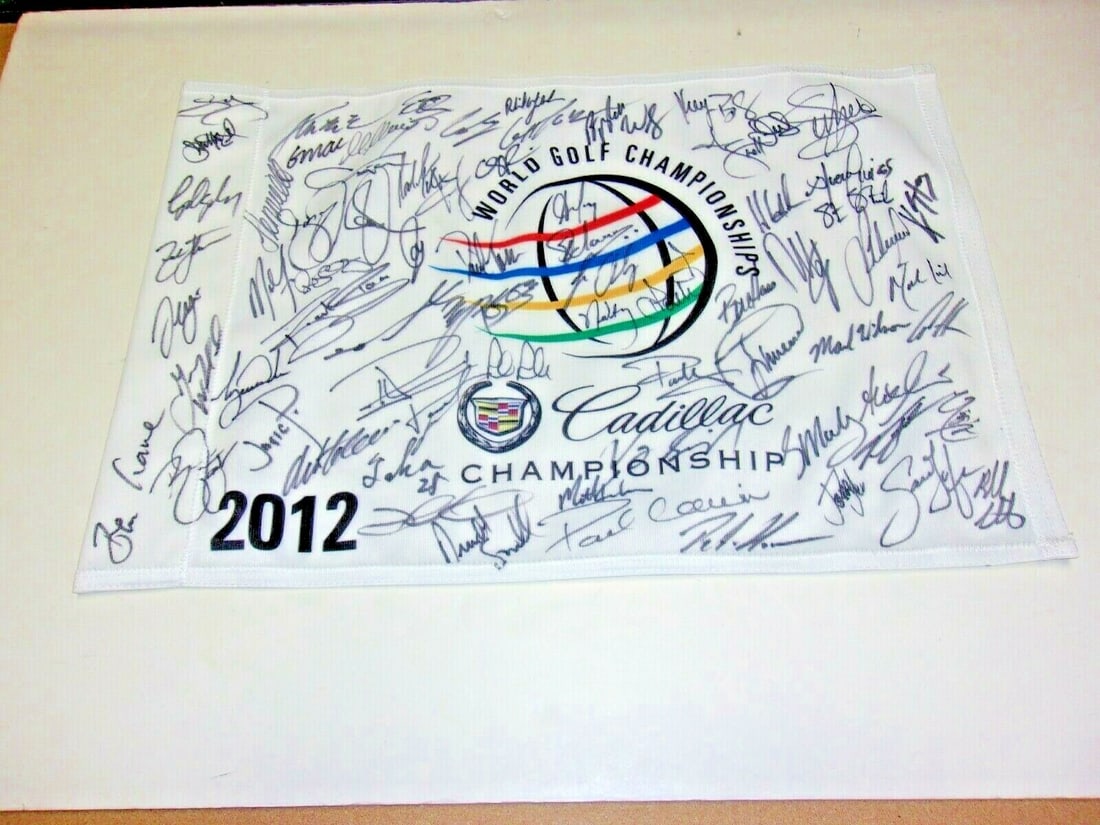 Tiger Woods Phil Mickelson Bubba Watson Signed Golf Flag with COA: Tiger Woods Phil Mickelson Bubba Watson Signed Golf Flag with COA This is an original signed golf flag featuring the autographs of renowned golfers Tiger Woods, Phil Mickelson, and Bubba Watson. The f