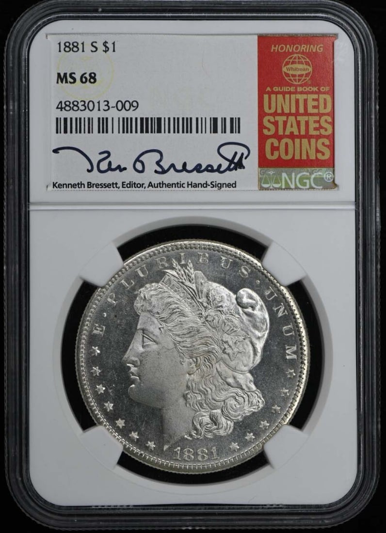 1881-S Morgan Dollar NGC MS68 Uncirculated San Francisco Coin: 1881-S Morgan Dollar NGC MS68 Uncirculated San Francisco Coin This 1881-S Morgan Dollar is a stunning example of numismatic excellence, graded MS68 by NGC, ensuring its high quality and uncirculated c