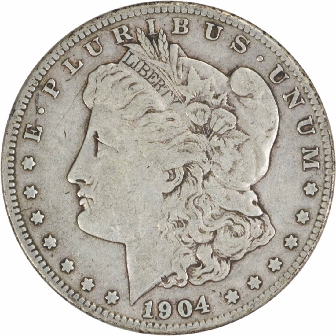 1904-S Morgan Silver Dollar VF 90% Silver Uncertified Coin: 1904-S Morgan Silver Dollar VF 90% Silver Uncertified Coin This 1904-S Morgan Silver Dollar features a composition of 90% silver and 10% copper, struck at the San Francisco mint. It is classified as c