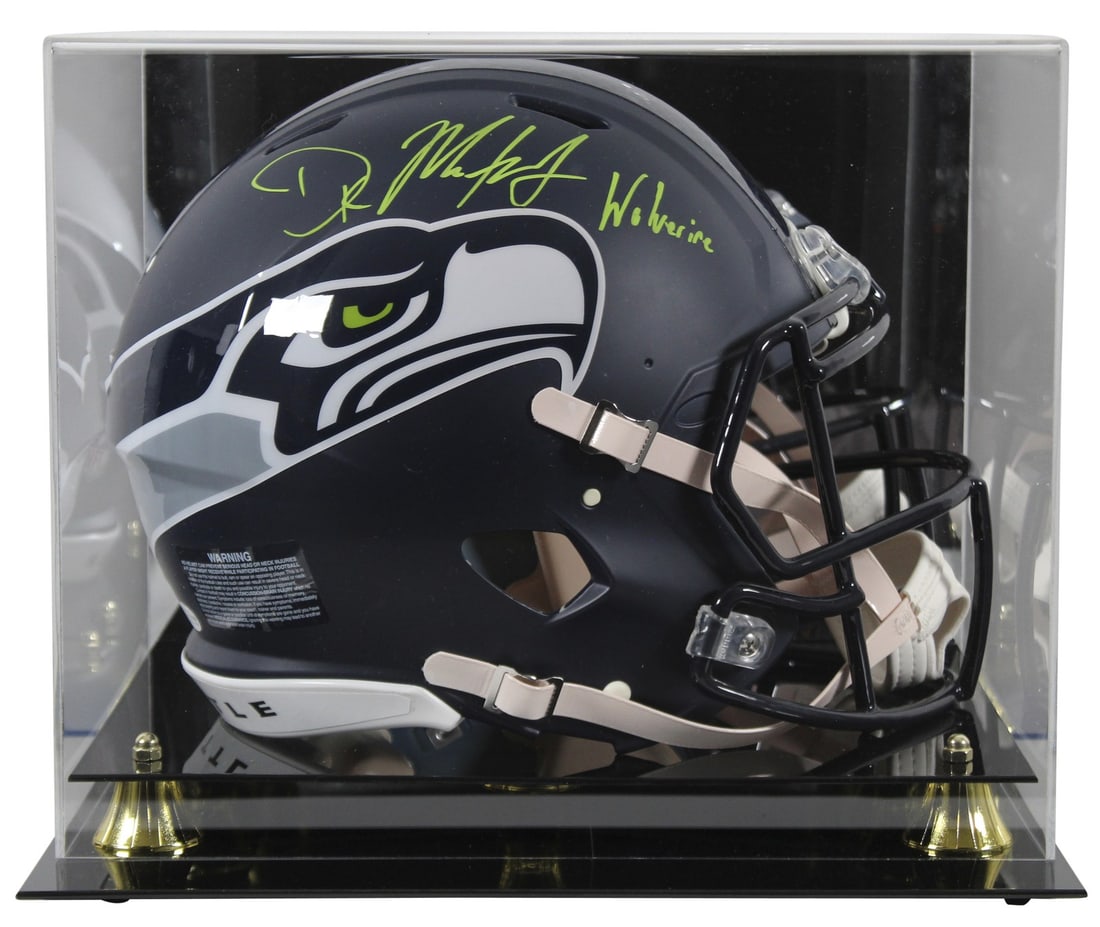 D.K. Metcalf Signed Seahawks Wolverine Full Size Helmet with Case BAS: D.K. Metcalf Signed Seahawks Wolverine Full Size Helmet with Case BAS This is an original autographed full-size Speed Proline helmet personally signed by D.K. Metcalf, featuring the inscription "Wolve