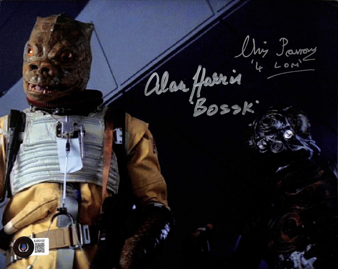 Star Wars Bounty Hunters 8x10 Signed Alan Harris Chris Parsons Beckett: Star Wars Bounty Hunters 8x10 Signed Alan Harris Chris Parsons Beckett This is an autographed 8x10 color photograph featuring the iconic Bounty Hunters from Star Wars: The Empire Strikes Back, signed