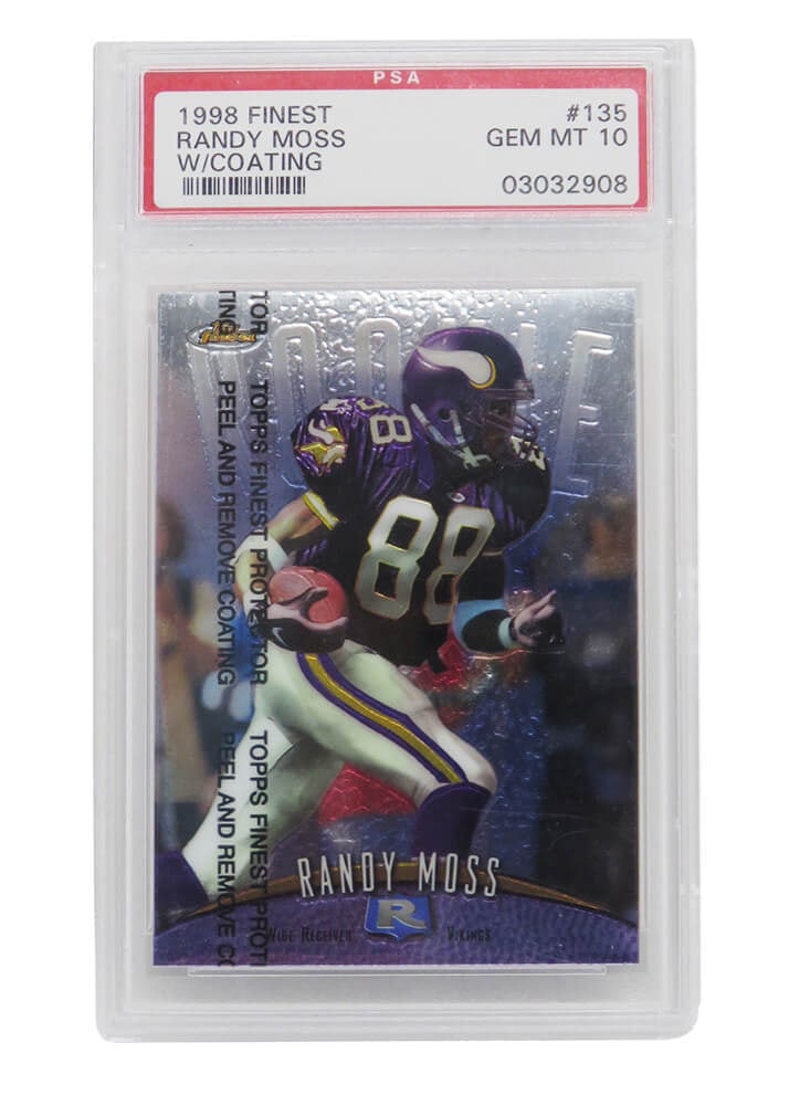 Randy Moss 1998 Topps Finest Rookie Card PSA 10 Gem Mint #135: Randy Moss 1998 Topps Finest Rookie Card PSA 10 Gem Mint #135 This listing features a Randy Moss 1998 Topps Finest #135 rookie card, encapsulated and graded Gem Mint 10 by Professional Sports Authenti