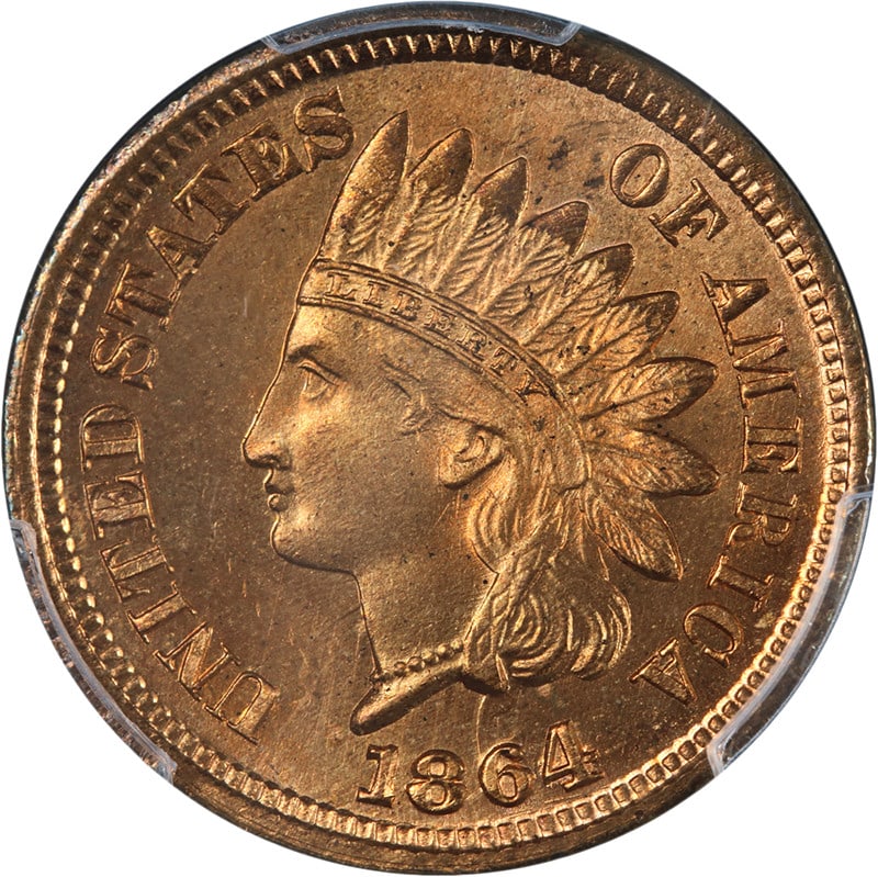 PCGS Certified 1864 Indian Cent MS66+ Red with Exceptional Luster and Strike: PCGS Certified 1864 Indian Cent MS66+ Red with Exceptional Luster and Strike This original 1864 Indian Cent features superb eye appeal, fantastic luster, and a strong strike. Graded PCGS MS66+ RD, thi
