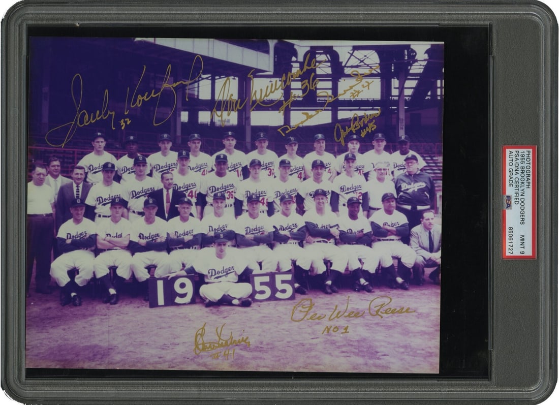 1955 Brooklyn Dodgers Team Signed Photo PSA 9 MINT Koufax Snider Reese (1 of 2)