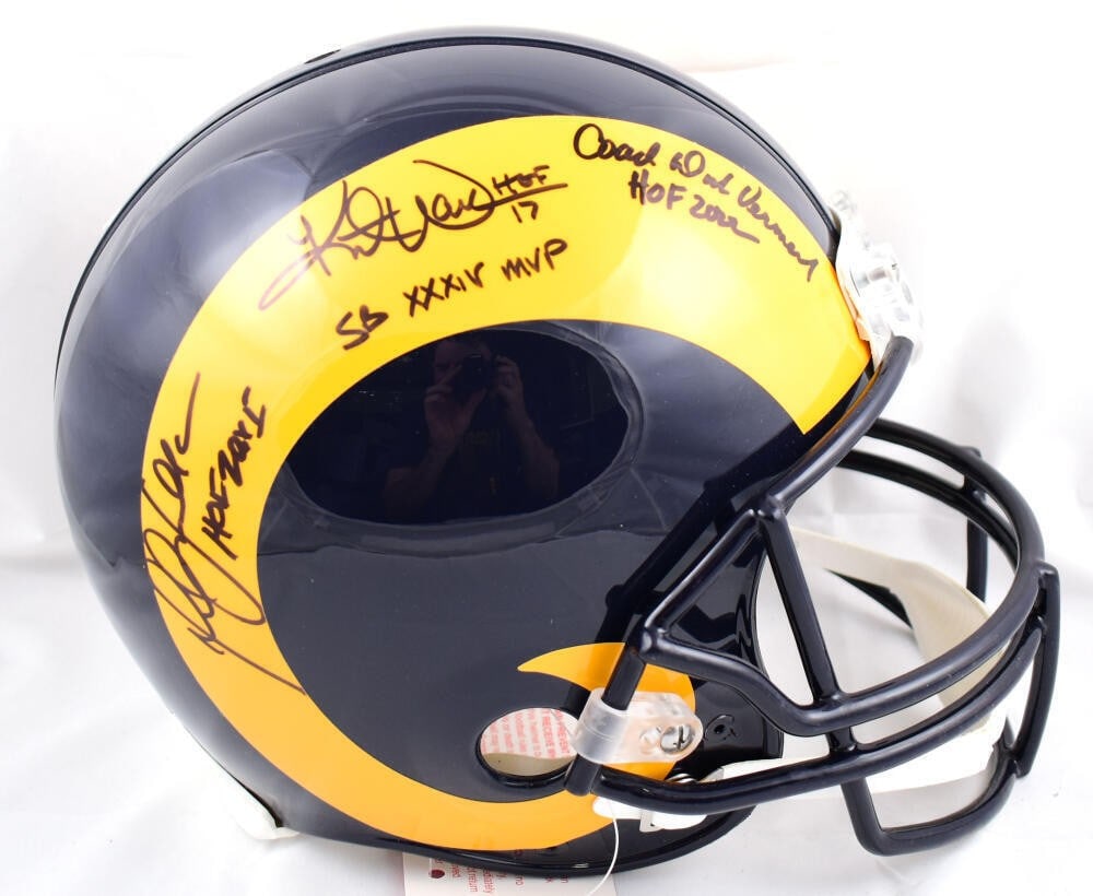 M. Faulk K. Warner D. Vermeil Signed Rams Helmet Beckett Authenticated (1 of 6)