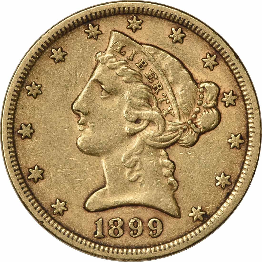 1899 $5 Gold Liberty Head Coin Christian Gobrecht Design Uncertified: 1899 $5 Gold Liberty Head Coin Christian Gobrecht Design Uncertified This stunning 1899 $5 Gold Liberty Head coin showcases a classic design by Christian Gobrecht, featuring the iconic Liberty Head on