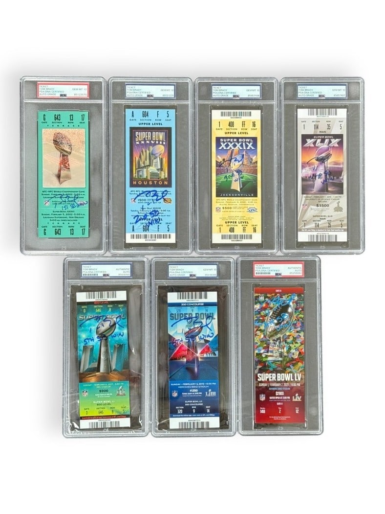 Tom Brady Signed Super Bowl Tickets PSA Authenticated Patriots Buccaneers: Tom Brady Signed Super Bowl Tickets PSA Authenticated Patriots Buccaneers Celebrate the legacy of Tom Brady with these original autographed Super Bowl win tickets. Each ticket is authenticated by Prof
