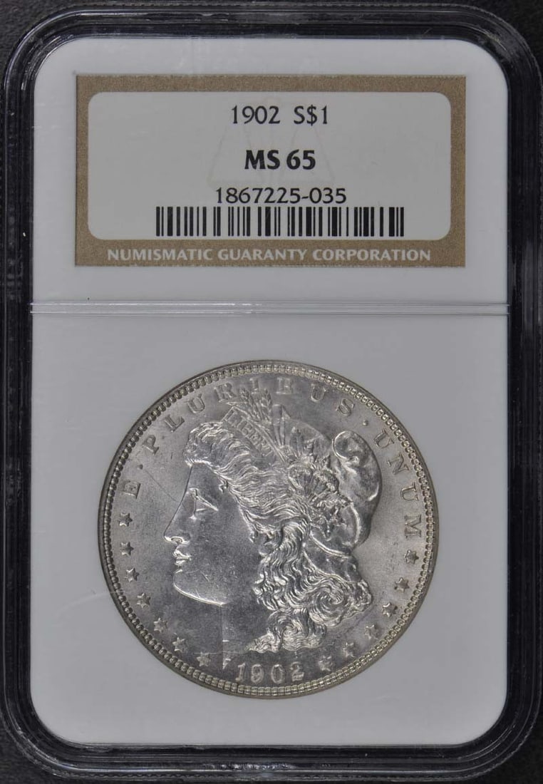 NGC MS65 1902 Philadelphia Morgan Silver Dollar: NGC MS65 1902 Philadelphia Morgan Silver Dollar This 1902 Morgan Dollar is certified by NGC with a grade of MS65. Struck at the Philadelphia Mint, it features the classic Morgan Dollar design. The coi