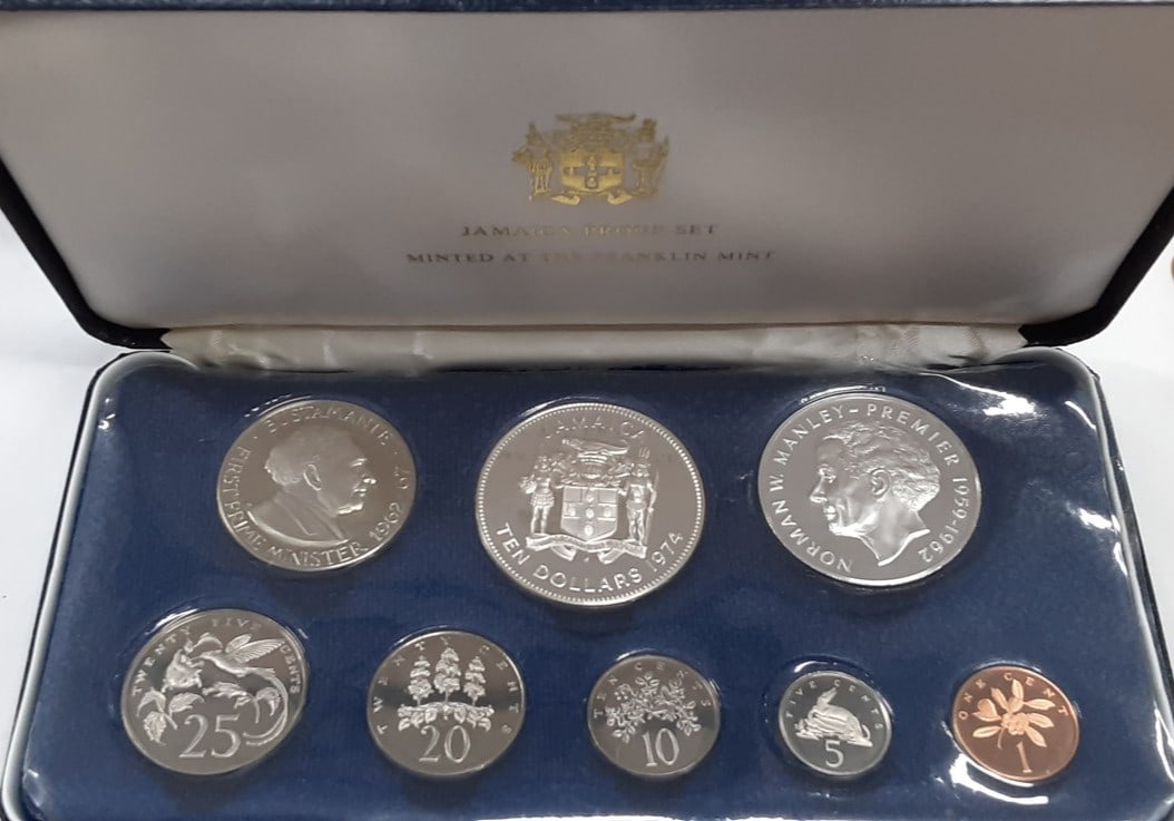 1974 Jamaica Eight Proof Coins Set with Sterling Silver Ten and Five Dollar Pieces in Box (1 of 6)