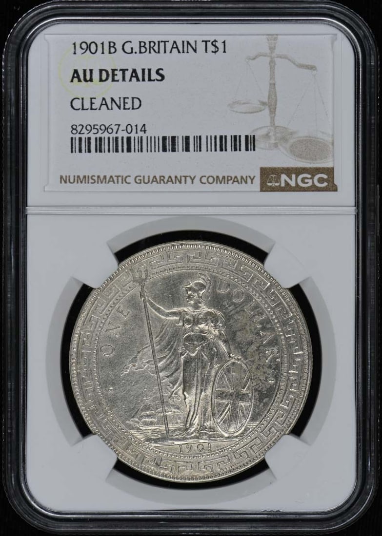 1901 B G.BRITAIN Silver Trade Dollar NGC AU Details: 1901 B G.BRITAIN Silver Trade Dollar NGC AU Details This 1901 B G.BRITAIN Silver Trade Dollar is a remarkable piece, certified by NGC with an AU Details grade. It showcases the historical significance