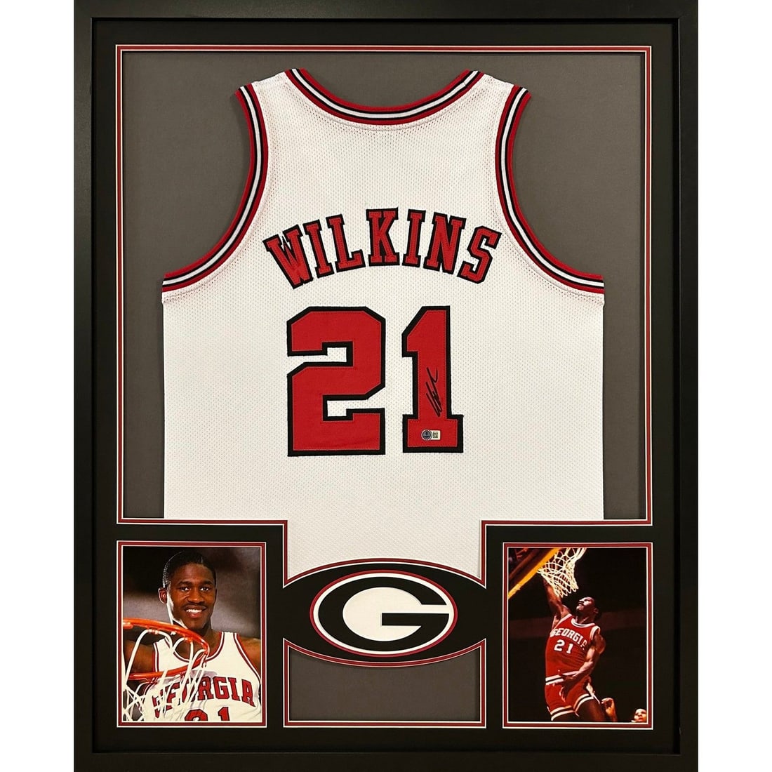 Dominique Wilkins Signed Framed Jersey Georgia Bulldogs Beckett Authenticated: Dominique Wilkins Signed Framed Jersey Georgia Bulldogs Beckett Authenticated Celebrate the legacy of basketball legend Dominique Wilkins with this autographed, framed jersey. Authenticated by Beckett