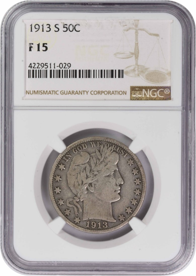NGC Certified 1913 San Francisco Barber Half Dollar 50C Silver Coin (1 of 2)