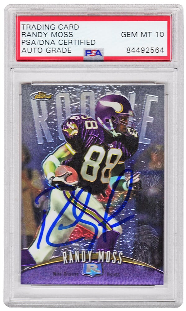Randy Moss Autographed 1998 Vikings Topps Finest Rookie Card PSA Mint 10 (1 of 2)